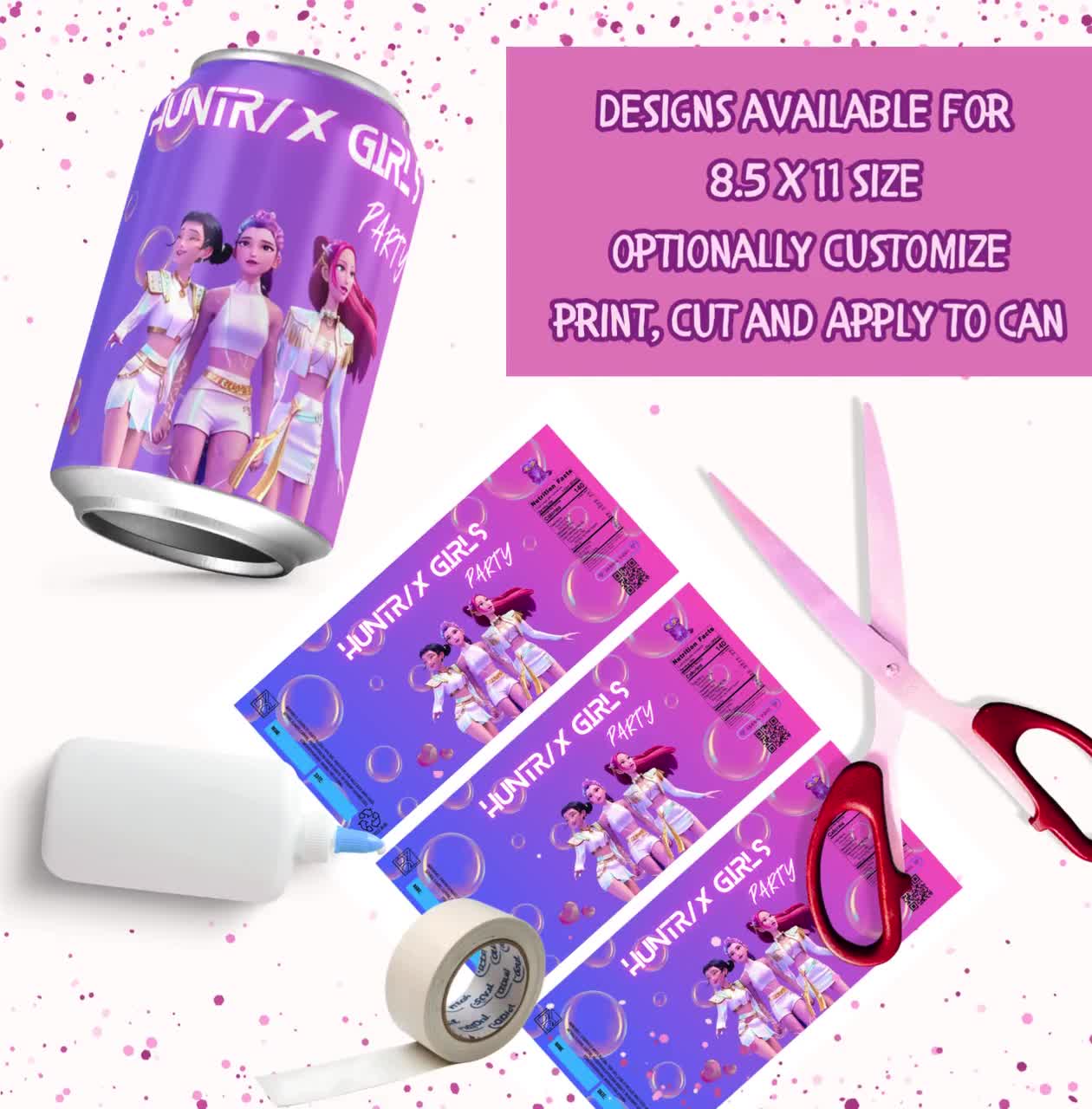 Kpop Huntrix Girls Soda Pop Mini Can Wrap Label | K Pop Demons