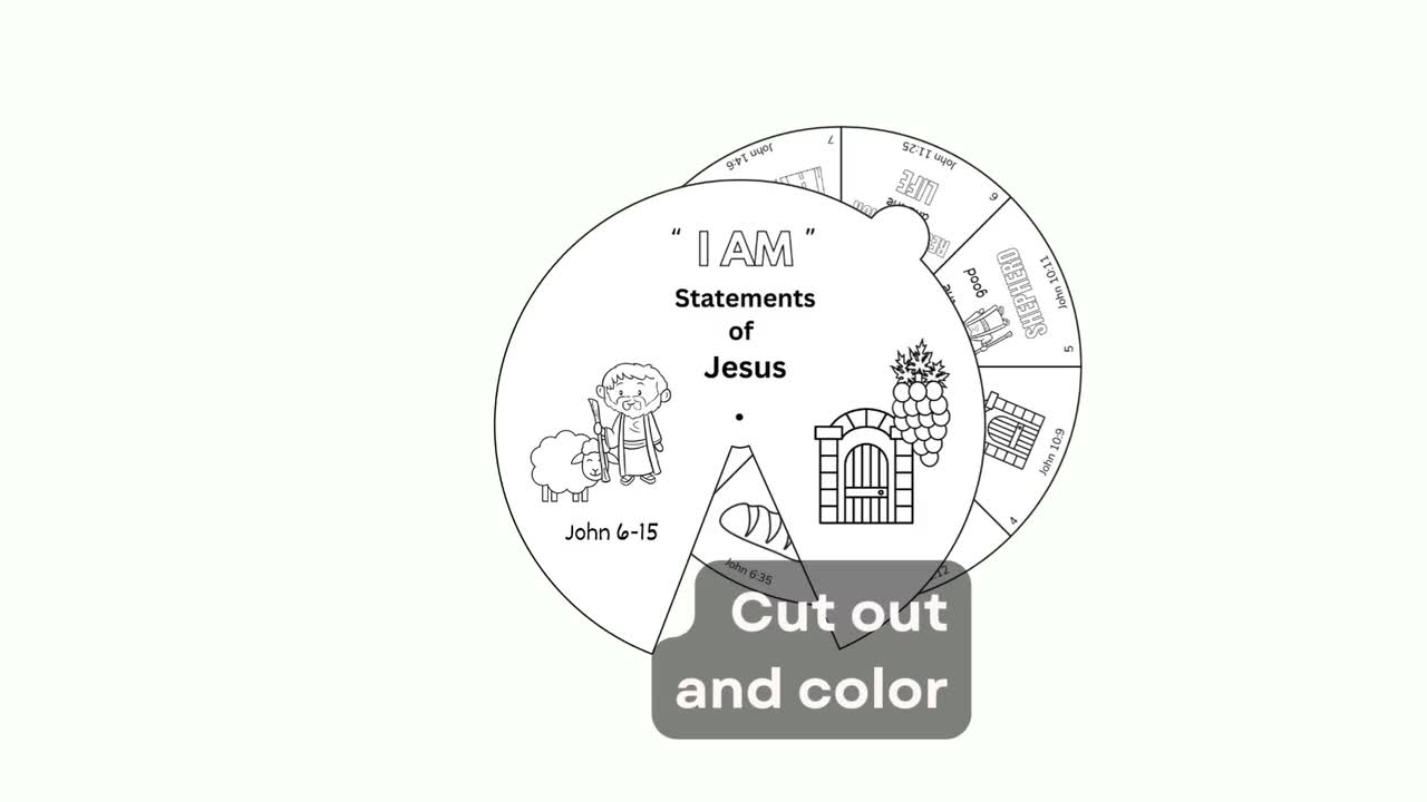 Rueda para colorear con las declaraciones de Jesús, lección imprimible para la escuela dominical, estudio bíblico para niños, actividad bíblica - Etsy España