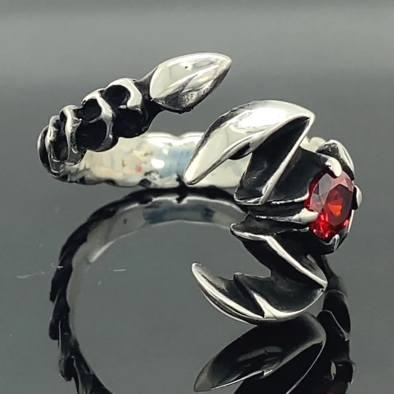 Silver Handmade Scorpion Ring , Red Stone Ring , Scorpion