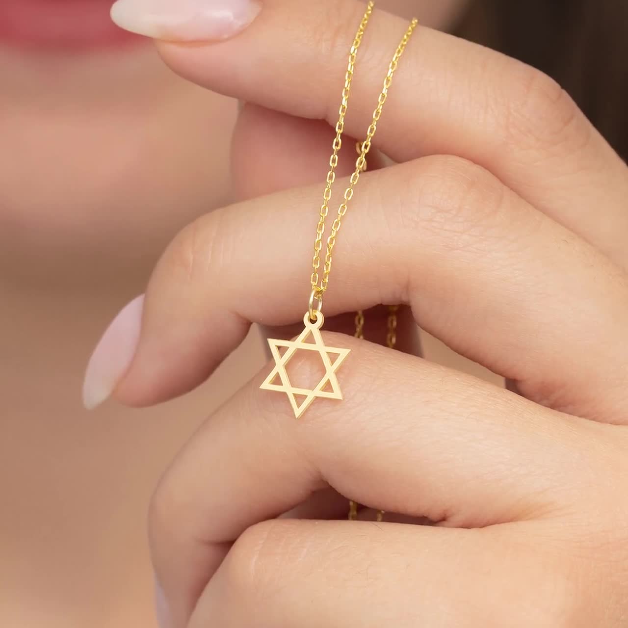 Gold jewish star necklace - Gem