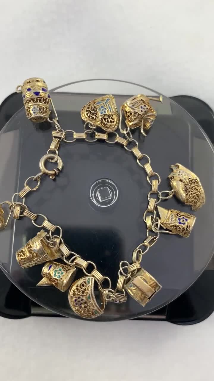Asian 10 Charms Gold Over Sterling Silver Filigree Enamel Asian 10 Charms Gold Over Sterling Silver Filigree Enamel