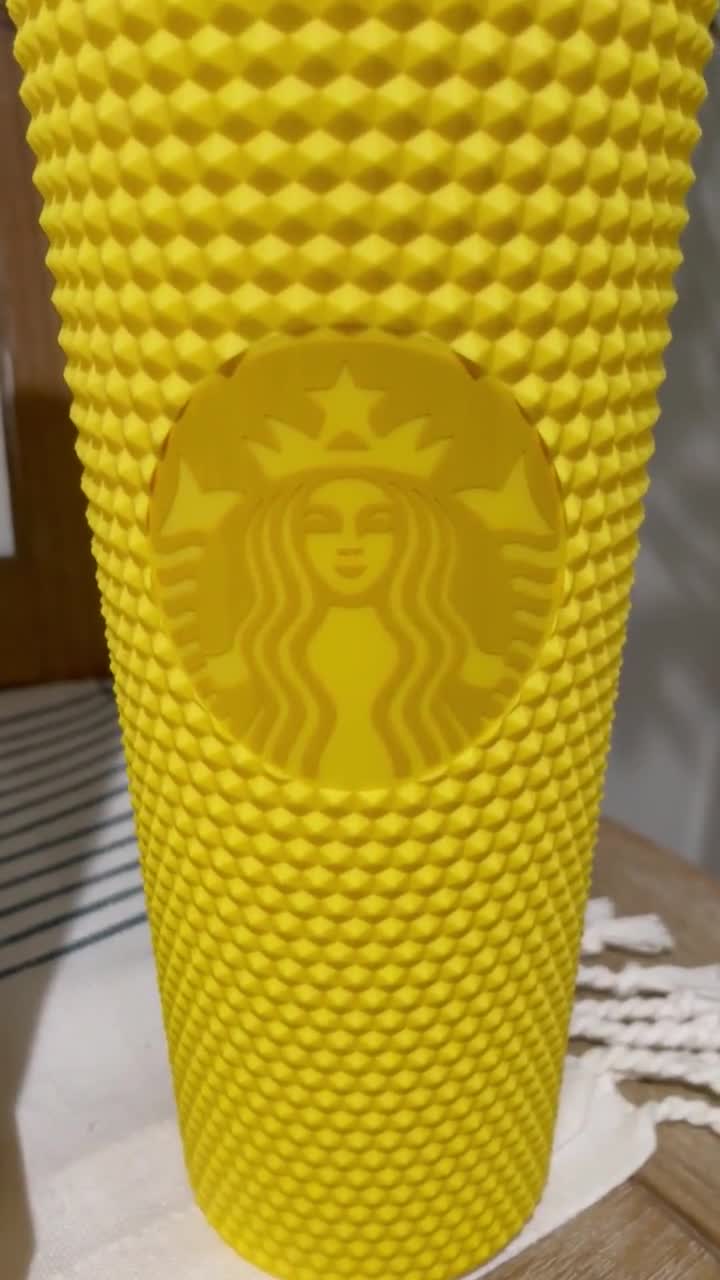 Yellow Starbucks Inspired Cup Studded Double Wall Tumbler With Lid and Straw  BPA Free Leak Proof Reusable Coffee Cup Venti 24oz 