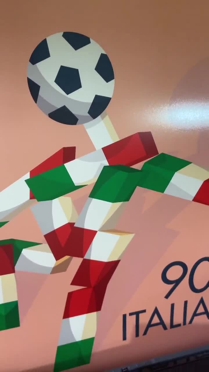 Vintage FIFA World Cup poster, Ciao, Italia 90 mascot, old football print