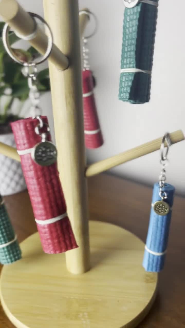 Set of 3 Handmade Yoga Mat Ornaments/ Keychains blue, Red, Green
