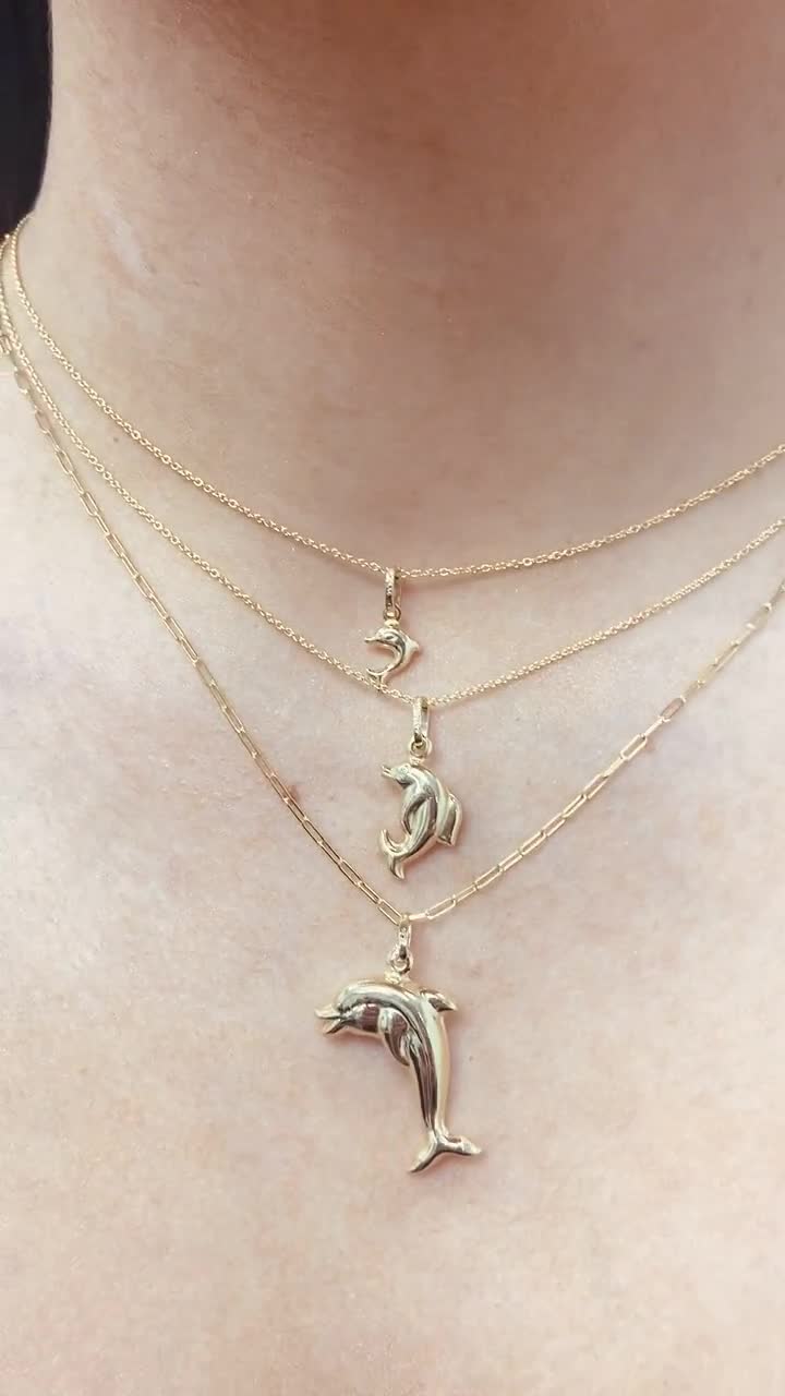14k Gold Dolphin Charm Pendant Necklace / 14k Yellow Gold / Unisex Men's  Women's / Gift for Him & Her