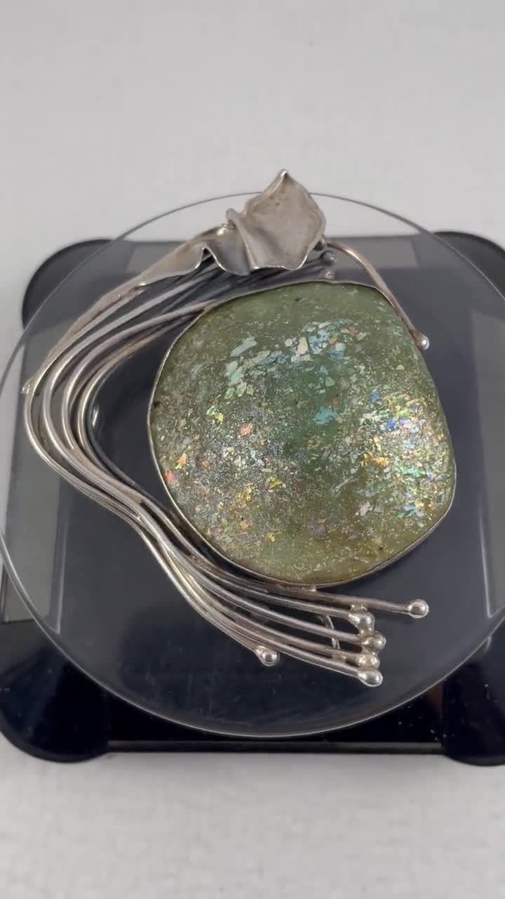 Israel Avi Soffer Large Modernist Sterling Silver Roman Glass