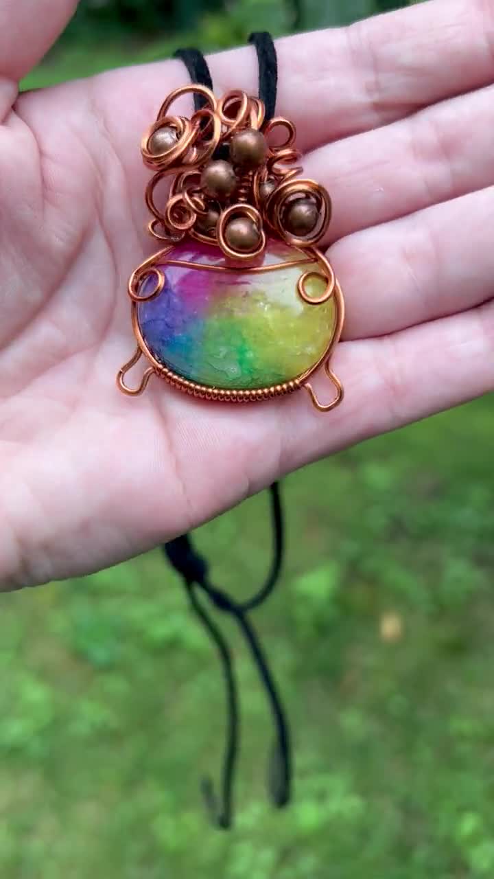 Rainbow Solar Quartz Pumpkin Necklace Pendant factory | Fall Jewelry | Copper Wire Wrapped Gemstone Pumpkin Pendant for Women Halloween Witch