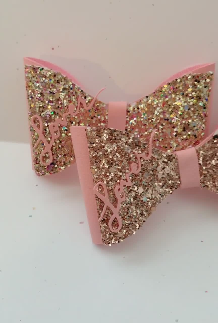 Hair Bow, Taylor Swift, Lover Inspired, Faux Leather, Hair Bows for Kids  and Adults, Rose Gold and Confetti Glitter , Hair Accessories 