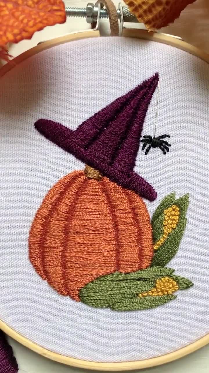 PDF Pattern, Witch Hat, Pumpkin Design, Fall Embroidery, Harvest Corn