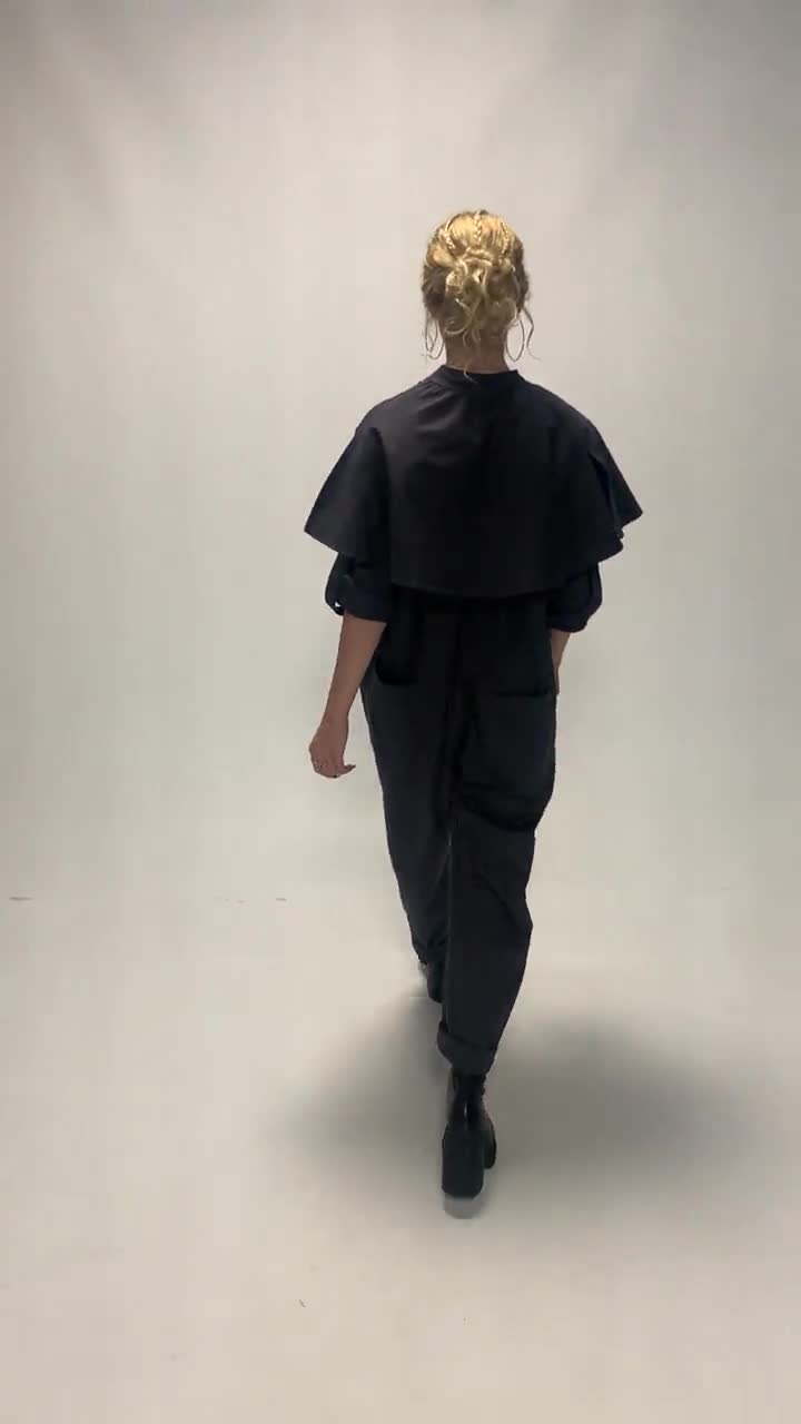 Cotton Jumpsuit with Belt and Back Pockets