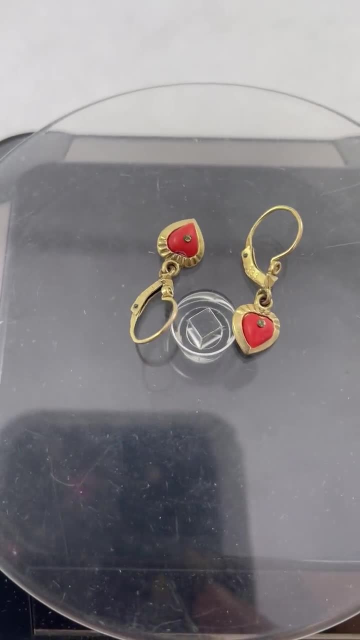 Small Vintage 8K Gold Coral Earrings From the Philippines 
