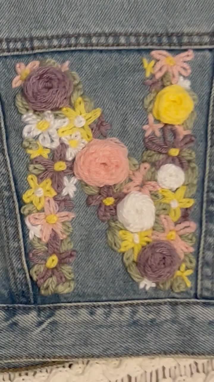 Custom Baby Jean Jacket | Hand Embroidered Jean Jacket| Floral Initial Jean  Jacket |Custom Embroidered Jean Jacket| Personalized Jean Jacket