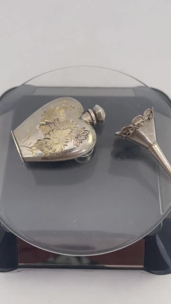Art Deco 950 Silver Floral Perfume Bottle Brooch & Sterling