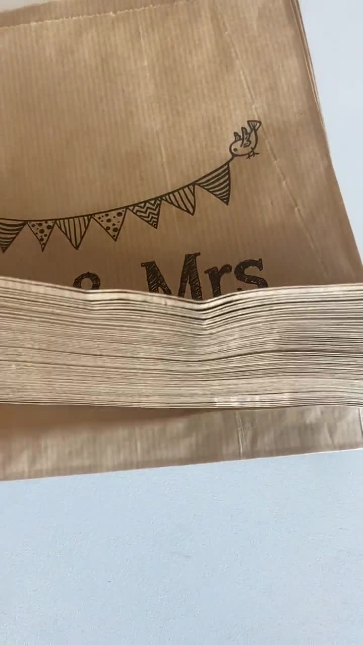 90 Wedding Favour Bags, Kraft Brown Mr & Mrs' Paper Bags, Wedding