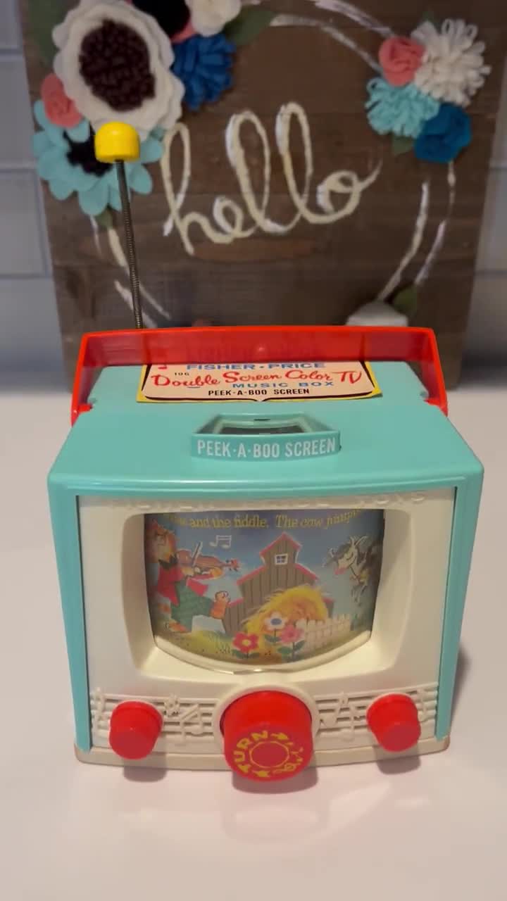 Vintage Fisher Price Double Screen Color TV Music Box Toy Peek-a
