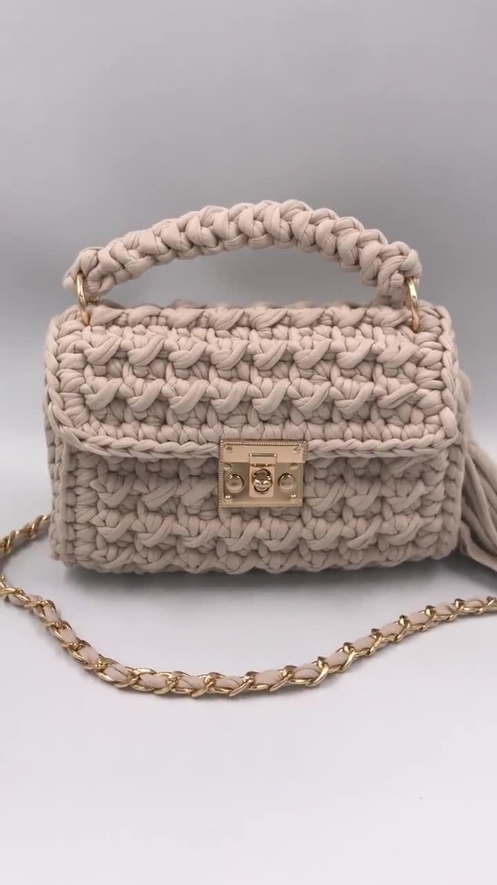 Wabi-sabi natural color hand crochet lace woven bag free zipper inner  pocket knitted bag - Shop MikkaFashion Messenger Bags & Sling Bags - Pinkoi