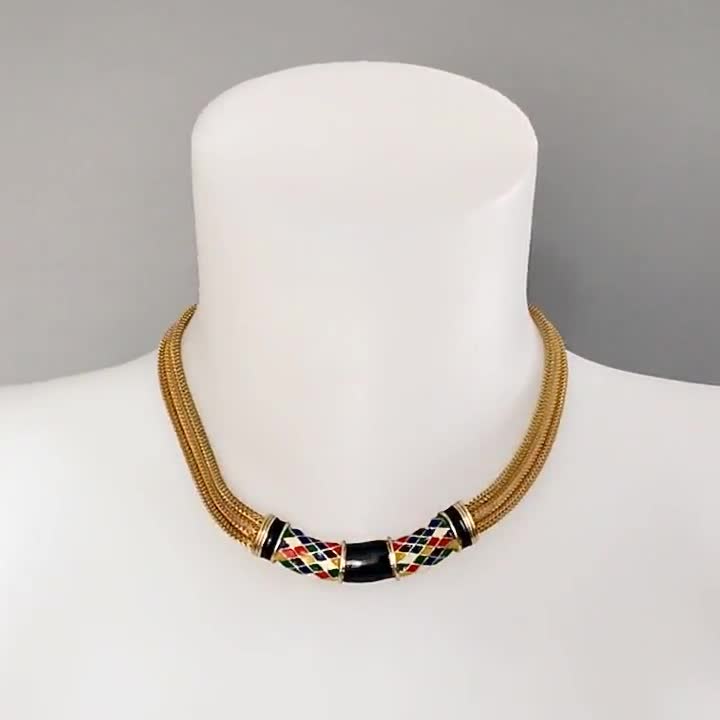 Vintage BALENCIAGA Colourful Harlequin Pattern Enamel Mesh