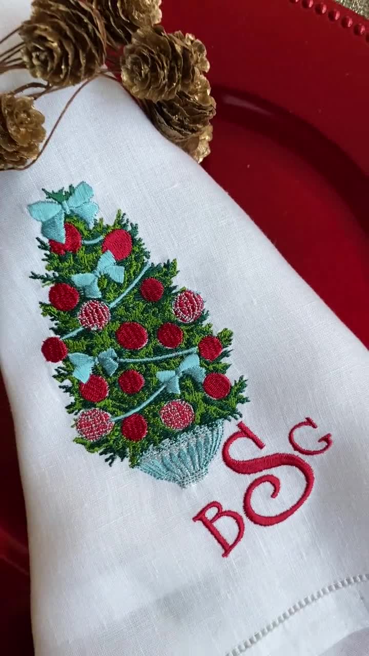 Embroidered Holiday Towel Nativity Poinsettia — Ingalls Homestead