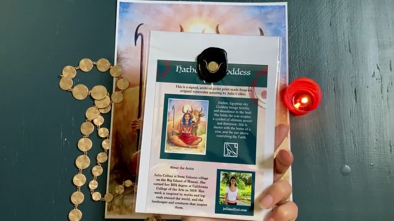 ハトホル大判プリント | 女神アート | エジプト神話の水彩画の神々