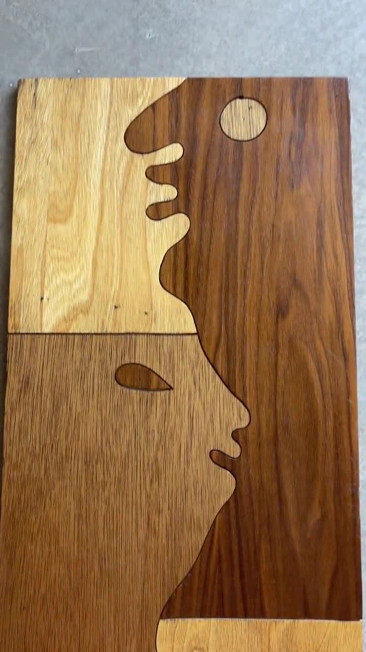 ミッドセンチュリーの木製象嵌抽象プロファイルアートデザイン彫刻