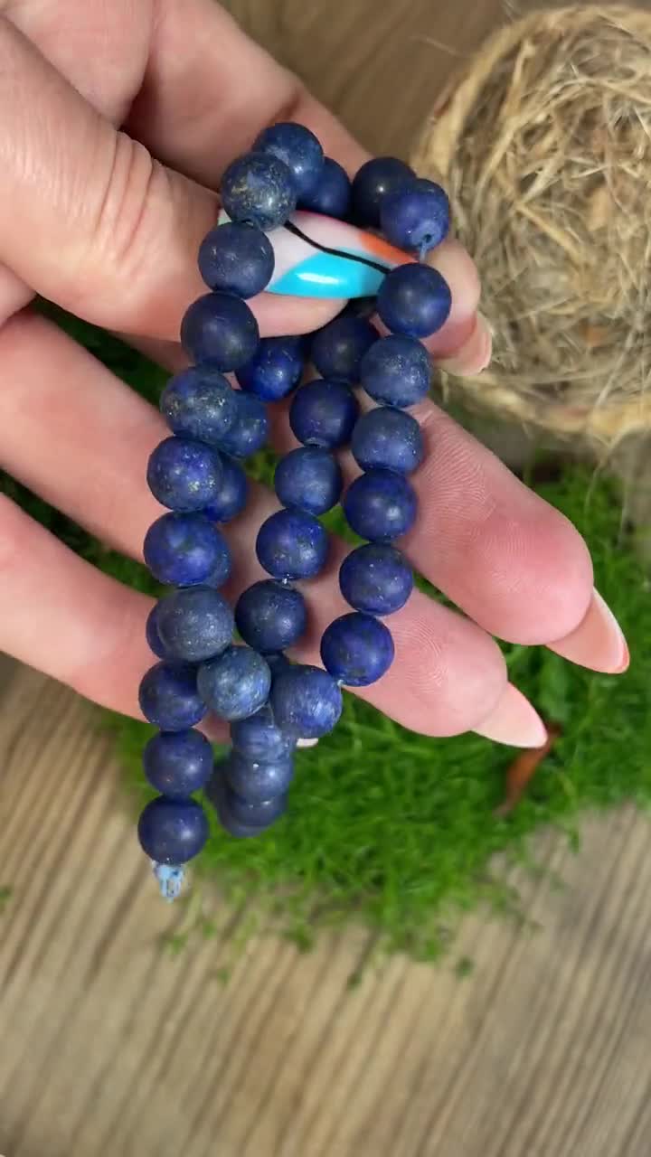 Gem-Inside, lapislazzuli blu naturale, 10 mm, semi preziosi, perline rotonde per creare gioielli fai da te fatti a mano, 43,2 cm