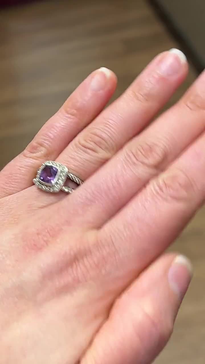 David Yurman Petite Albion® Ring with Amethyst and Pavé Natural Diamonds  Sterling Silver