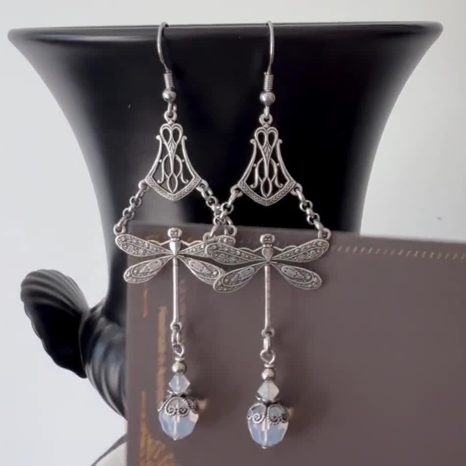 Orecchini A Goccia Libellula In Argento 925 Con Onice Nero - Filigrana - Gioiello Regalo Per Donna, Con Panno E Scatola