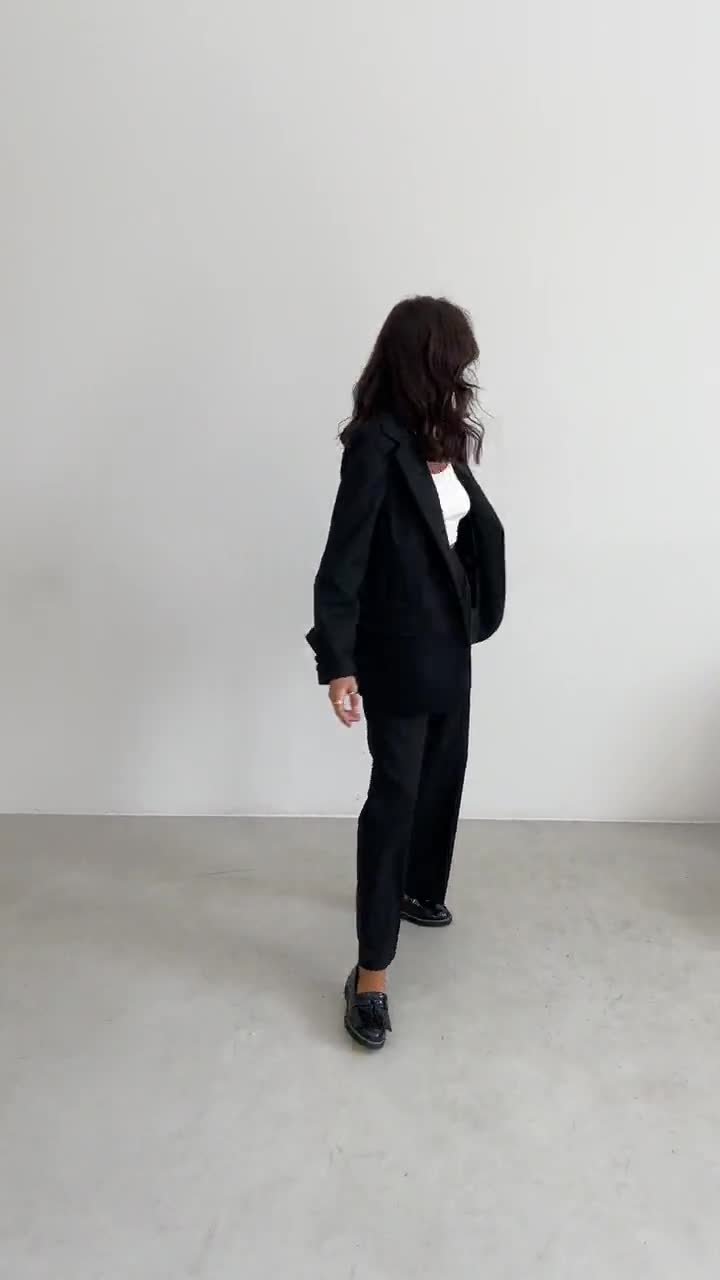 Black Pantsuit for Women, Formal Pants Suit of Oversized Fit