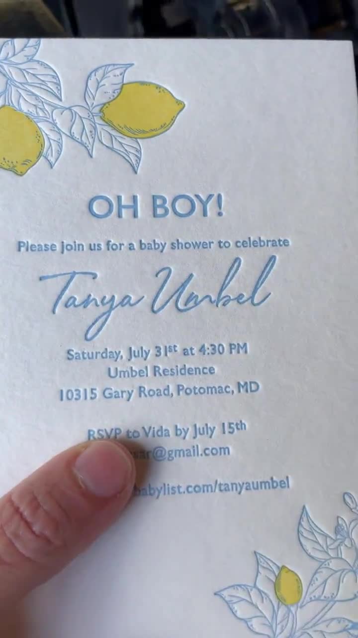 Letterpress baby clearance shower invitations