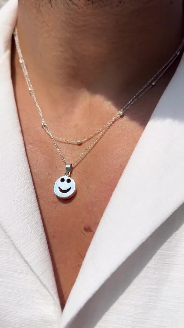 Smiley Face Necklace, Mens Pendants, Beaded Necklace, Chain Layers Smiley Face Necklace, Mens Pendants, Beaded Necklace, Chain Layers