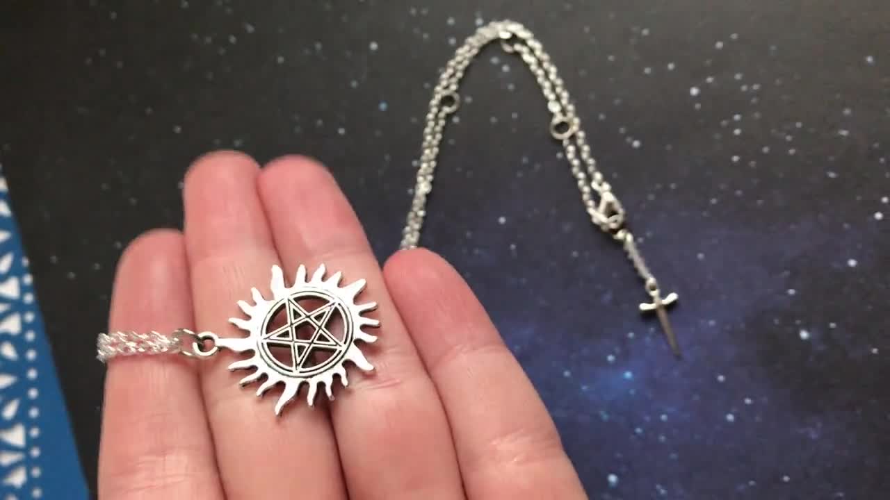 Supernatural Pendant Silver Necklace Supernatural Inspired Jewelry Supernatural Anti Possession Tattoo Symbol Winchester Sam Dean Castiel video poster