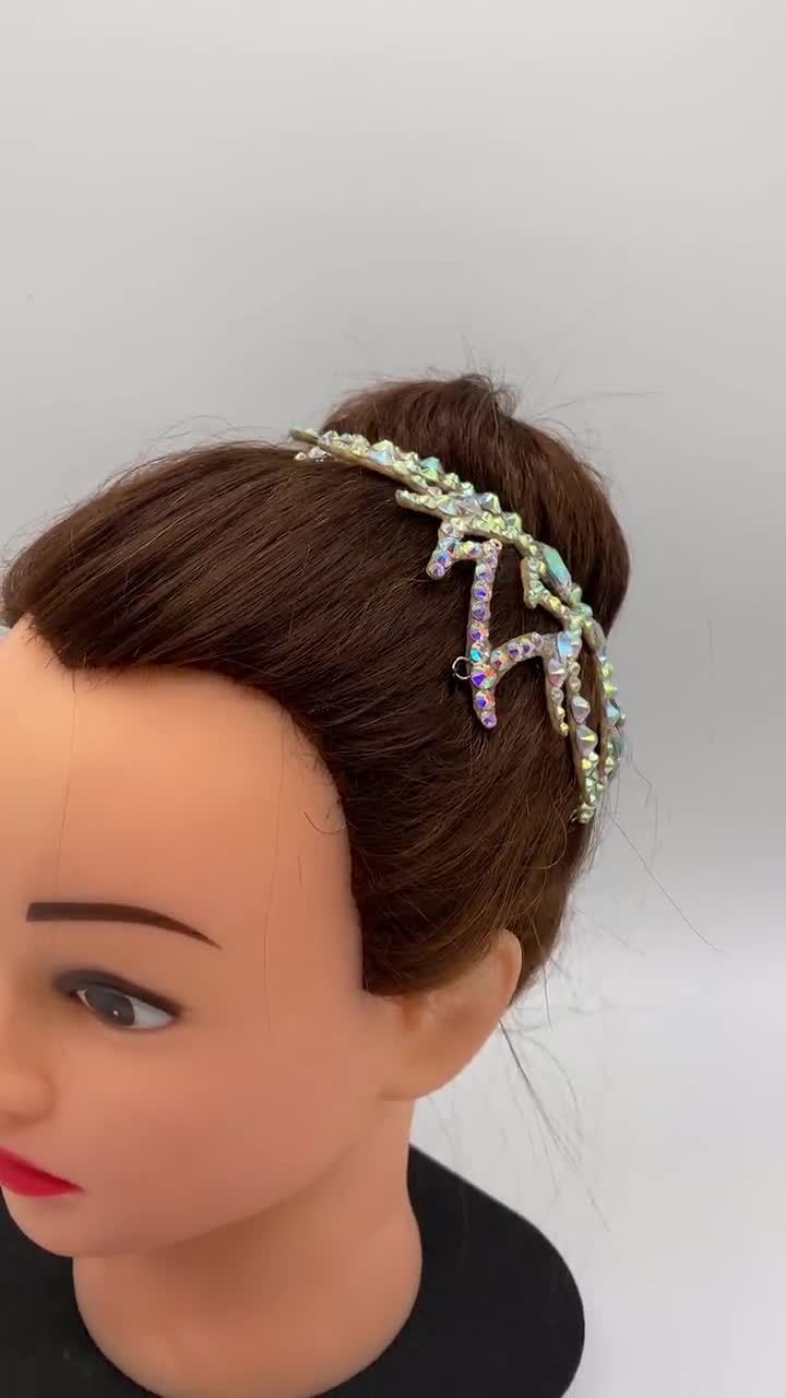 Ballroom Rhinestones Hairpiece. Dance Hair Accessories. Hair Jewelry.  Gymnastics Crown. Black and Crystal AB Headpiece. Ice Skating Hairpiec 