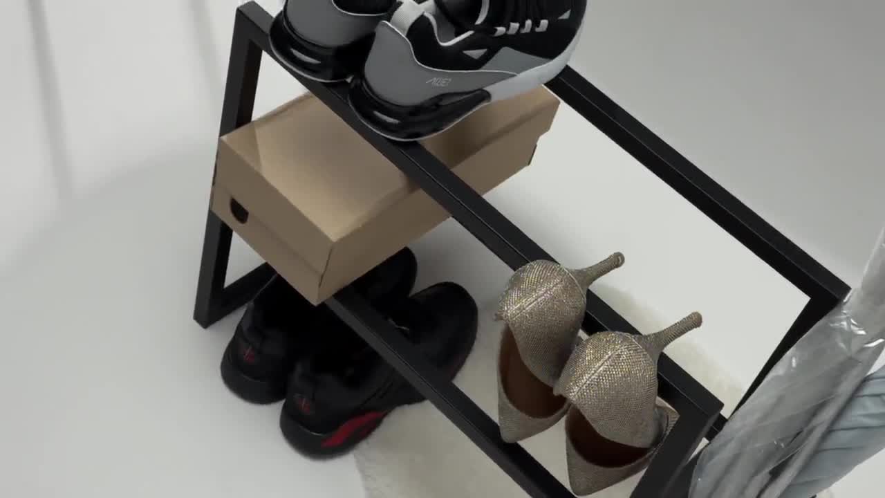 Struttura In Ferro Verniciato Scarpiera A 4 Ripiani In Metallo E MDF - Organizer Per Scarpe, Nero E Marrone Rustico Scarpiera Tessuto Strati Facile Pulizia