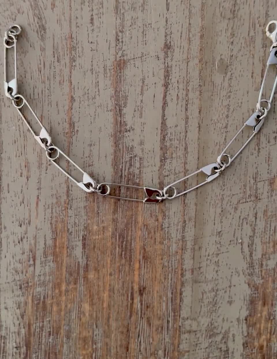 Sterling Silver 925 Safety Pin Bracelet Punk Goth Charm