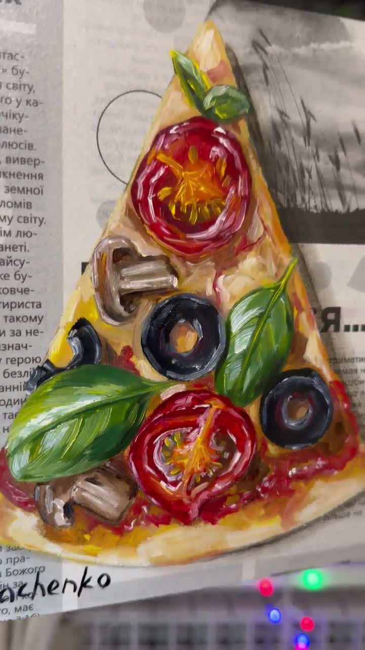 Pizza With Vegetables and Basil Painting, Original Newspaper Art With Food,  Oil Painting on Canvas, Pizza Still Life in the Kitchen - Etsy