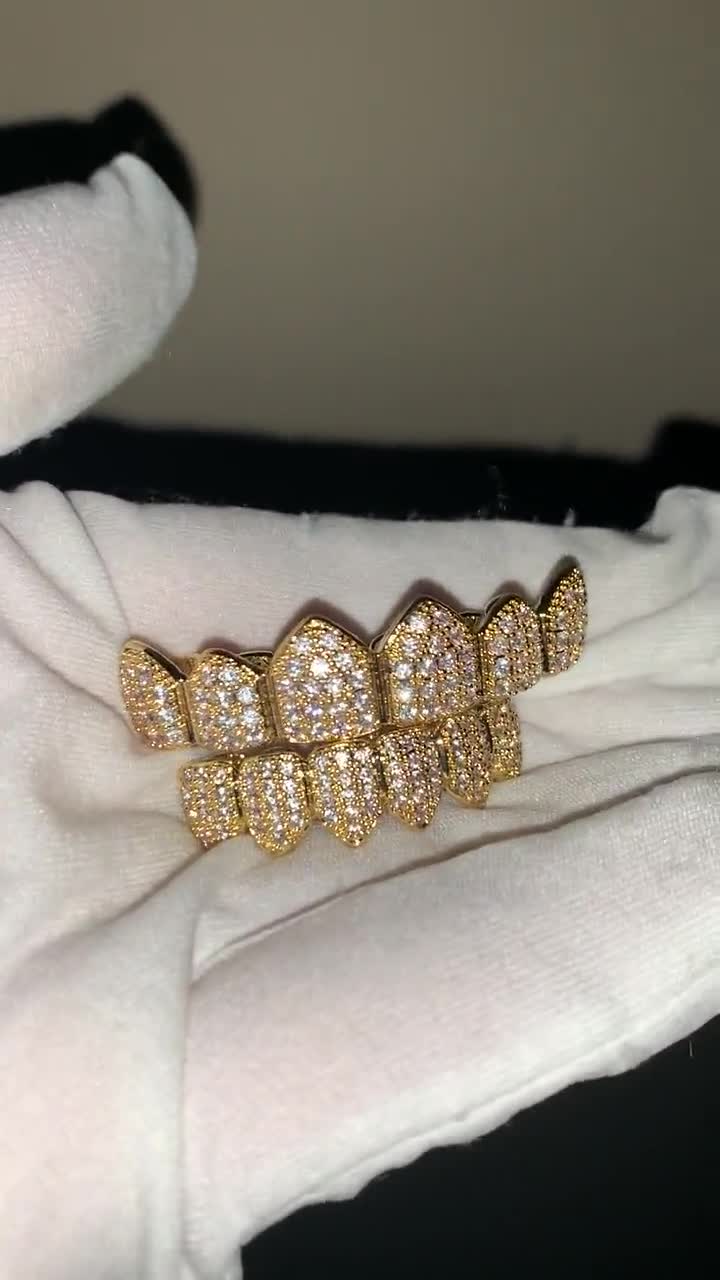 14k Gold/white Gold CZ Diamond Hiphop Jewelry Iced Grillz