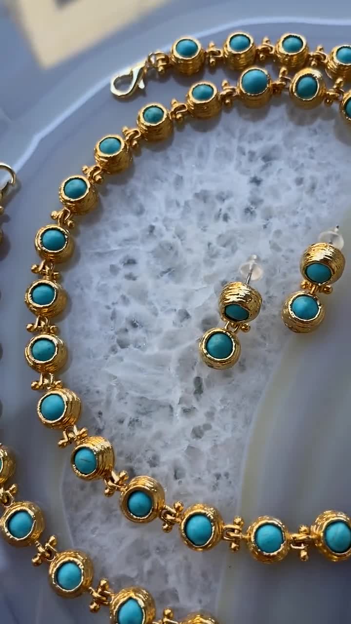 vintage jewelryえす Vintage Tennis Turquoise Necklace, Feroza Beads Bracelet