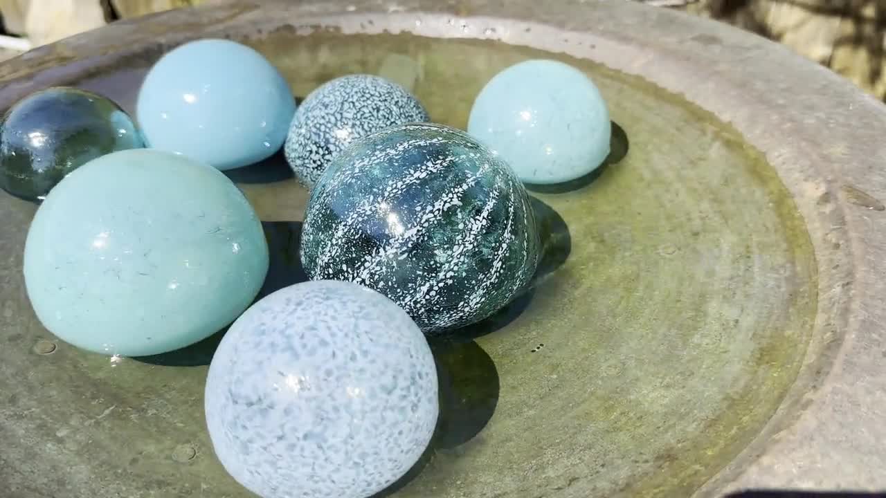 Turquoise Aqua Blue Hand Blown Glass Balls, Set of 7 Nautical Pond