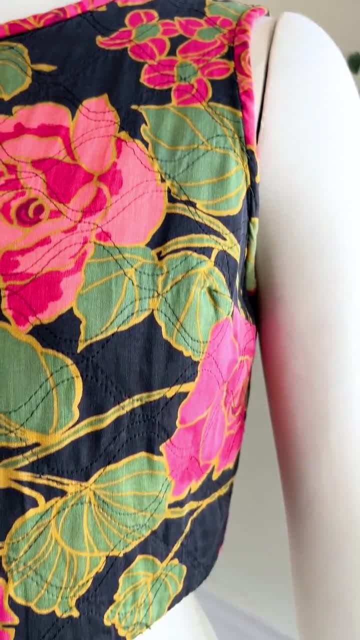 Vintage 1960s Crop Top | 60s ALEX COLEMAN Rose Floral Print