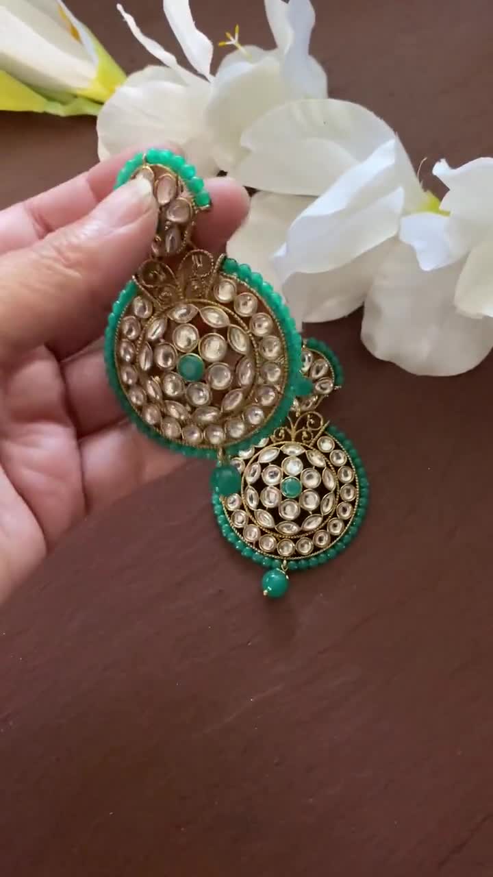 Buy Polki Earrings/ Yellow Earrings/ Kundan Earrings/ Gold Earrings/ Chandbali  Earrings/ Indian Jewelry/ Pakistani Jewelry/ Chandbali/ Punjabi Online in  India - Etsy