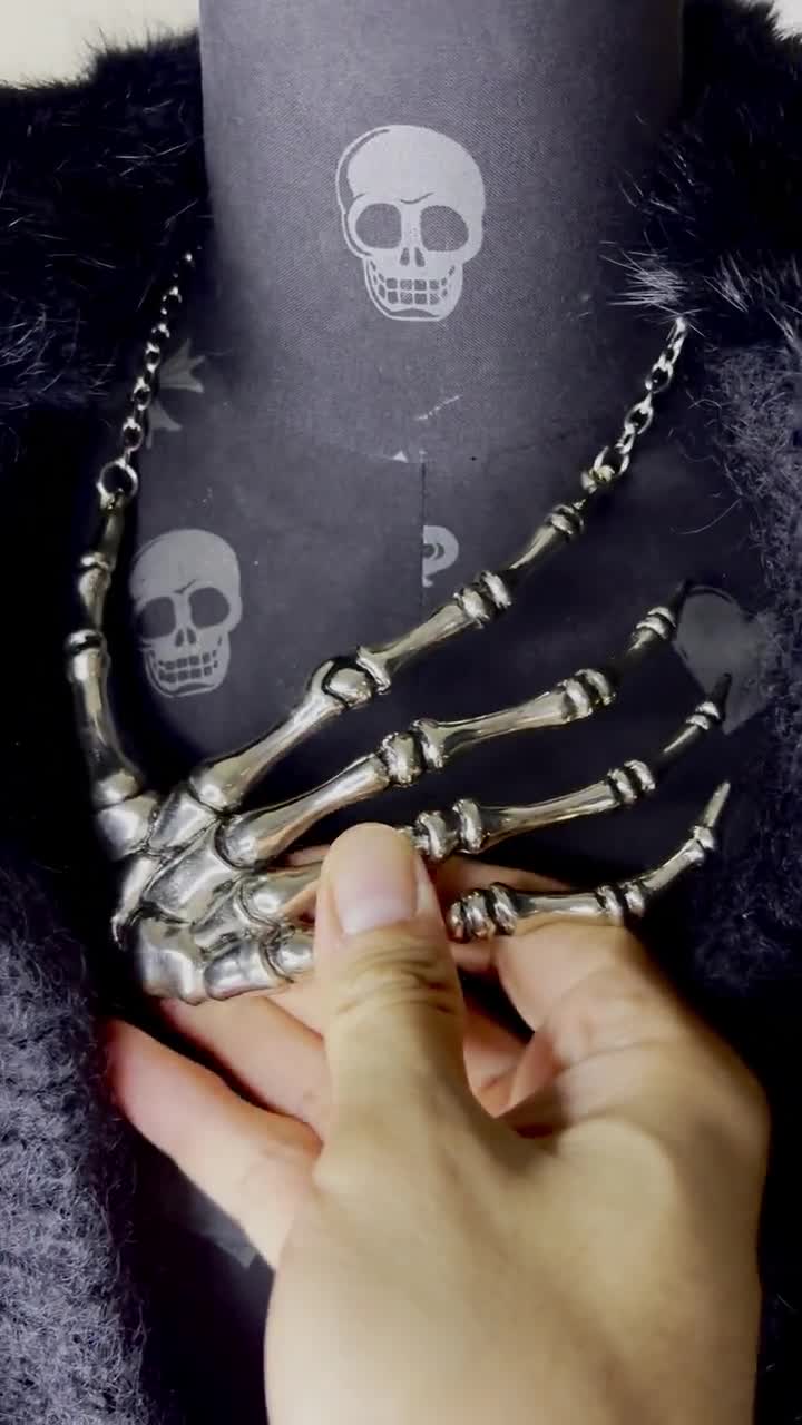 Skeleton Hand Necklace Bone Jewelry Available in 2 Colourways Gold