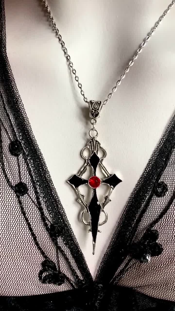 Black Pointed Cross Vampire Necklace, Gothic Jewelry, Statement Necklace,  Dagger Cross Pendant, Gothic Gift, Goth Necklace