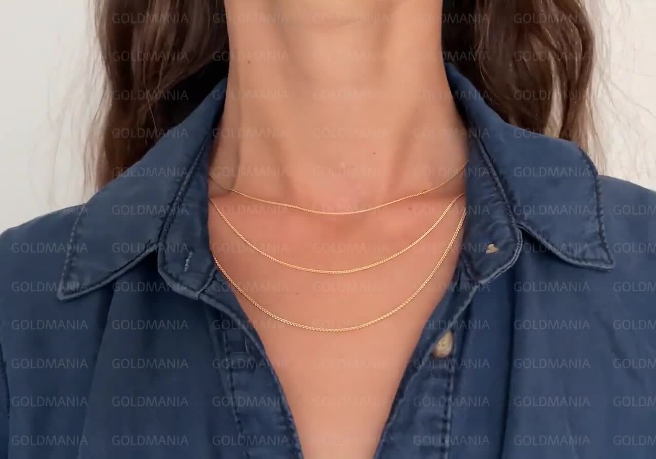 14K Solid Yellow Gold Diamond Cut Round Wheat Chain Necklace, 16-30