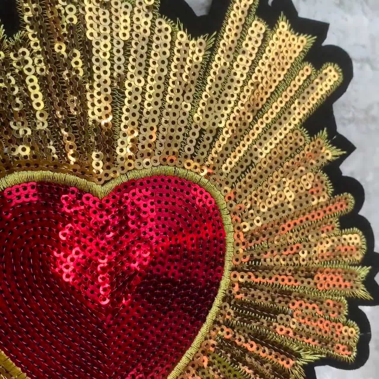 Sequins Sacred Heart Iron on Patches for Vintage Clothes Back or