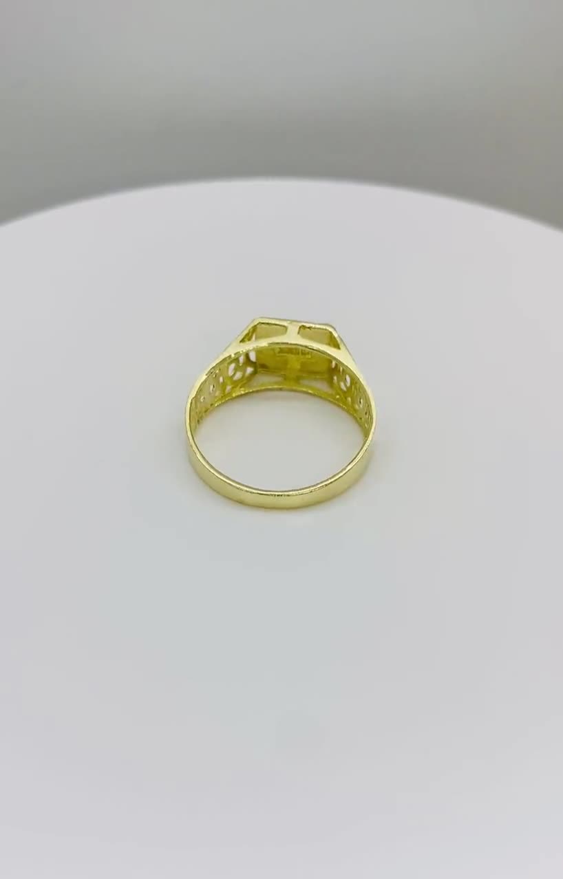 10k Solid Gold Diamond Cut Initial Letter Alphabet Monogram Ring (6.7mm)