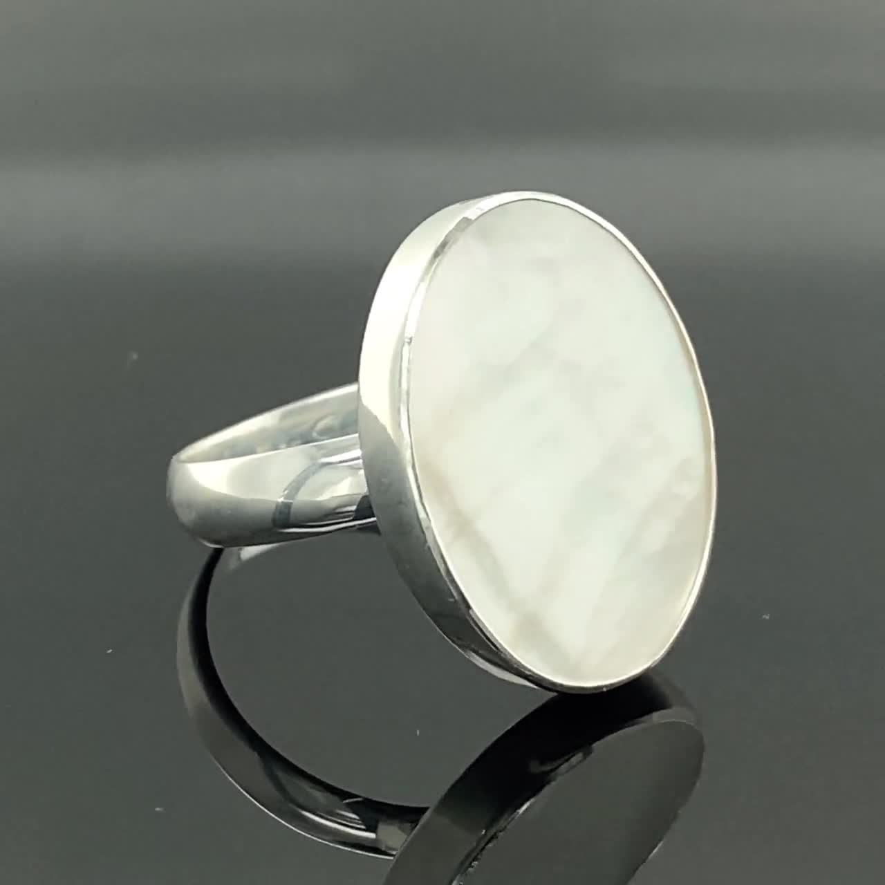 Silver Oval Pearl Ring , Natural Pearl Gemstone Ring , Elegant