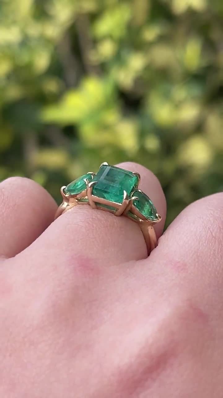 3.08tcw 14K 天然アッシャーカットエメラルド＆ペアーエメラルド