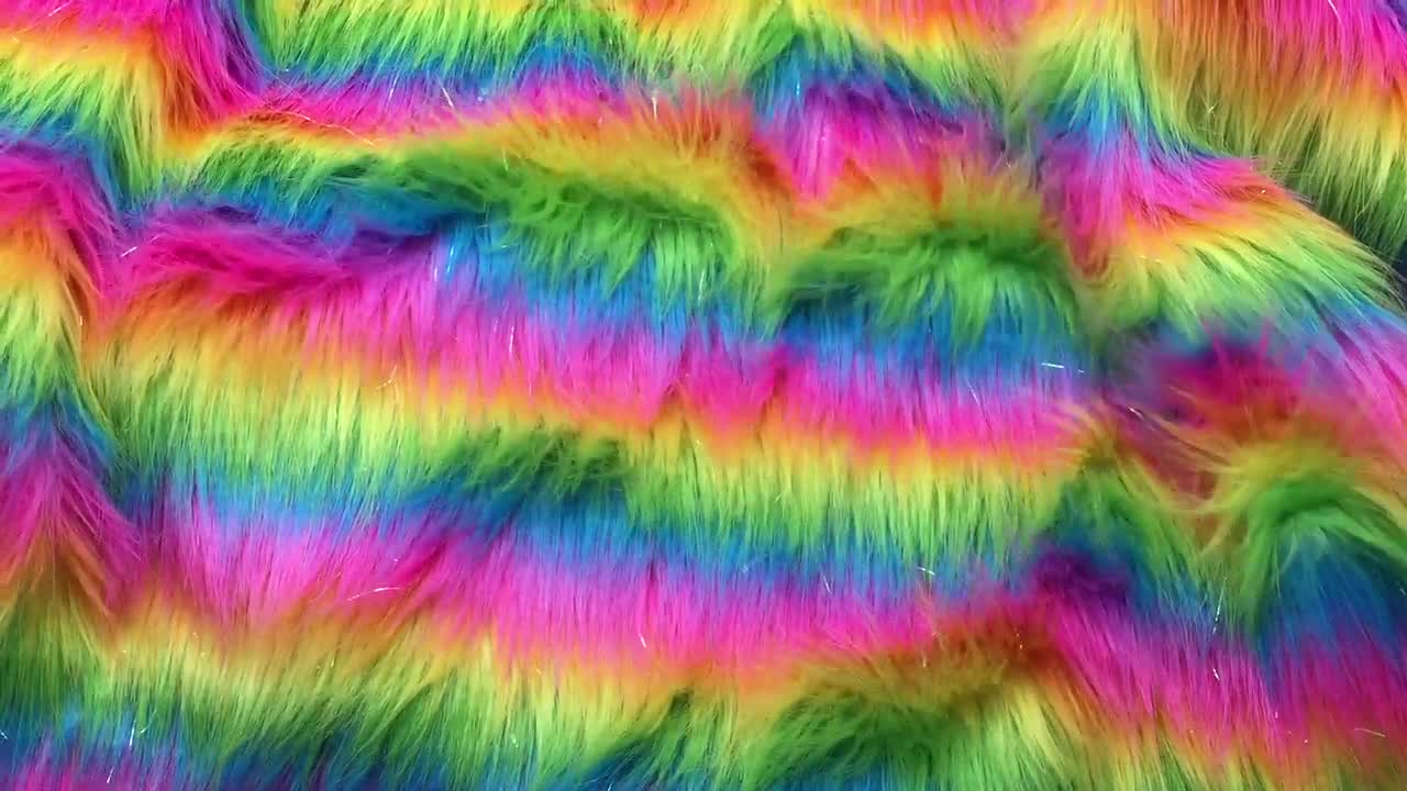 Rainbow Strip Color Faux Fur,long Pile Cosplay Craft Fur DIY Costume  Hair,upholstery Supply Crafts Fabric for Pompoms,bags,throws Blankets 