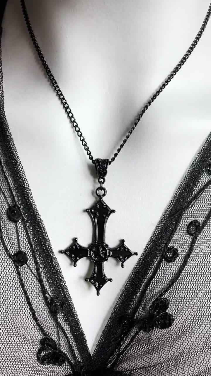 Black Pointed Cross Vampire Necklace, Gothic Jewelry, Statement Necklace,  Dagger Cross Pendant, Gothic Gift, Goth Necklace