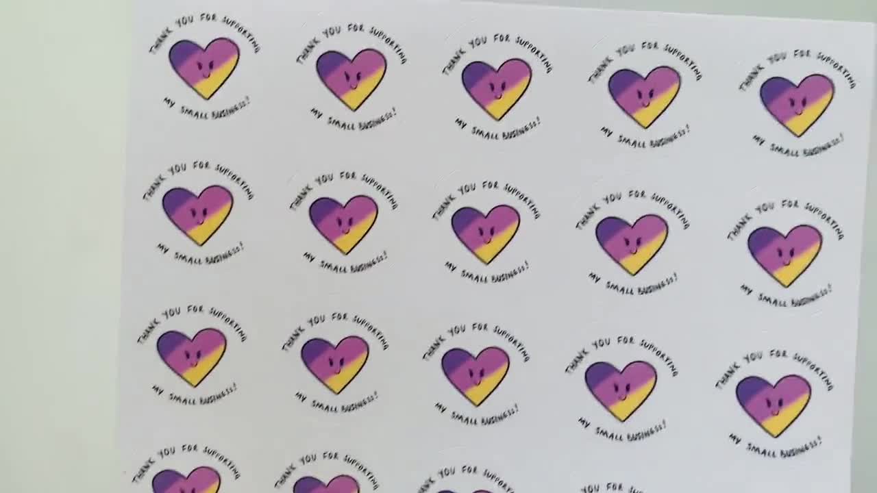 35 Xthank You for Supporting My Small Business Rainbow Heart Stickers Kiss  Cut Sticker Sheet Packaging Labels Label Cute Kawaii Illustration 